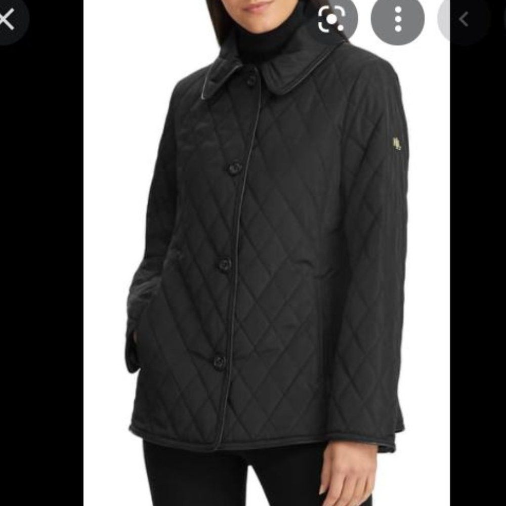 Lauren Ralph Lauren Quilted Jacket Black Diamond Stitch Gold Hardware XL